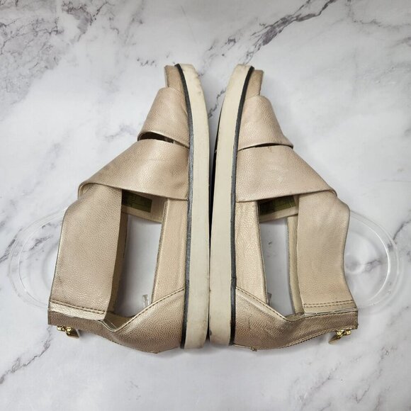 Bussola Pauline Wide Strap Metallic Beige Leather Sandals Platform Flats 9.5 (40 - Picture 7 of 10